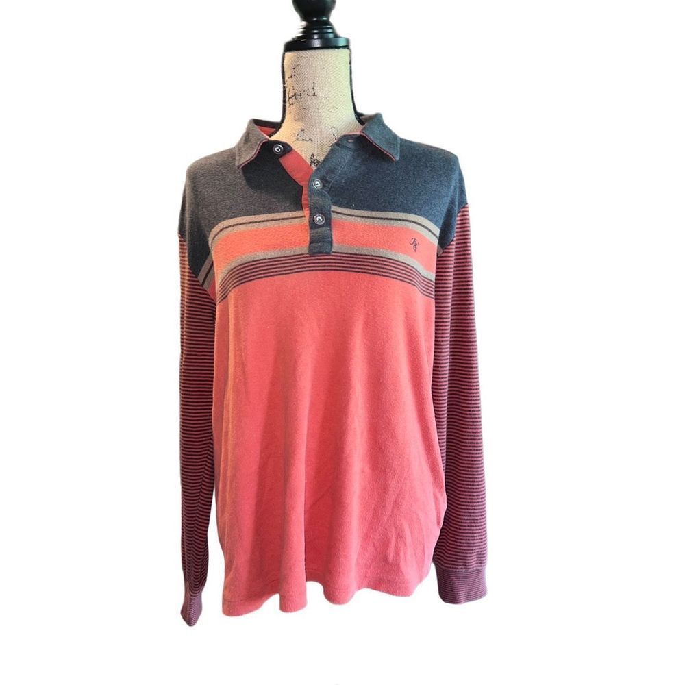 Vintage Indian Long Sleeved Striped Polo Rugby Shirt Men size Medium